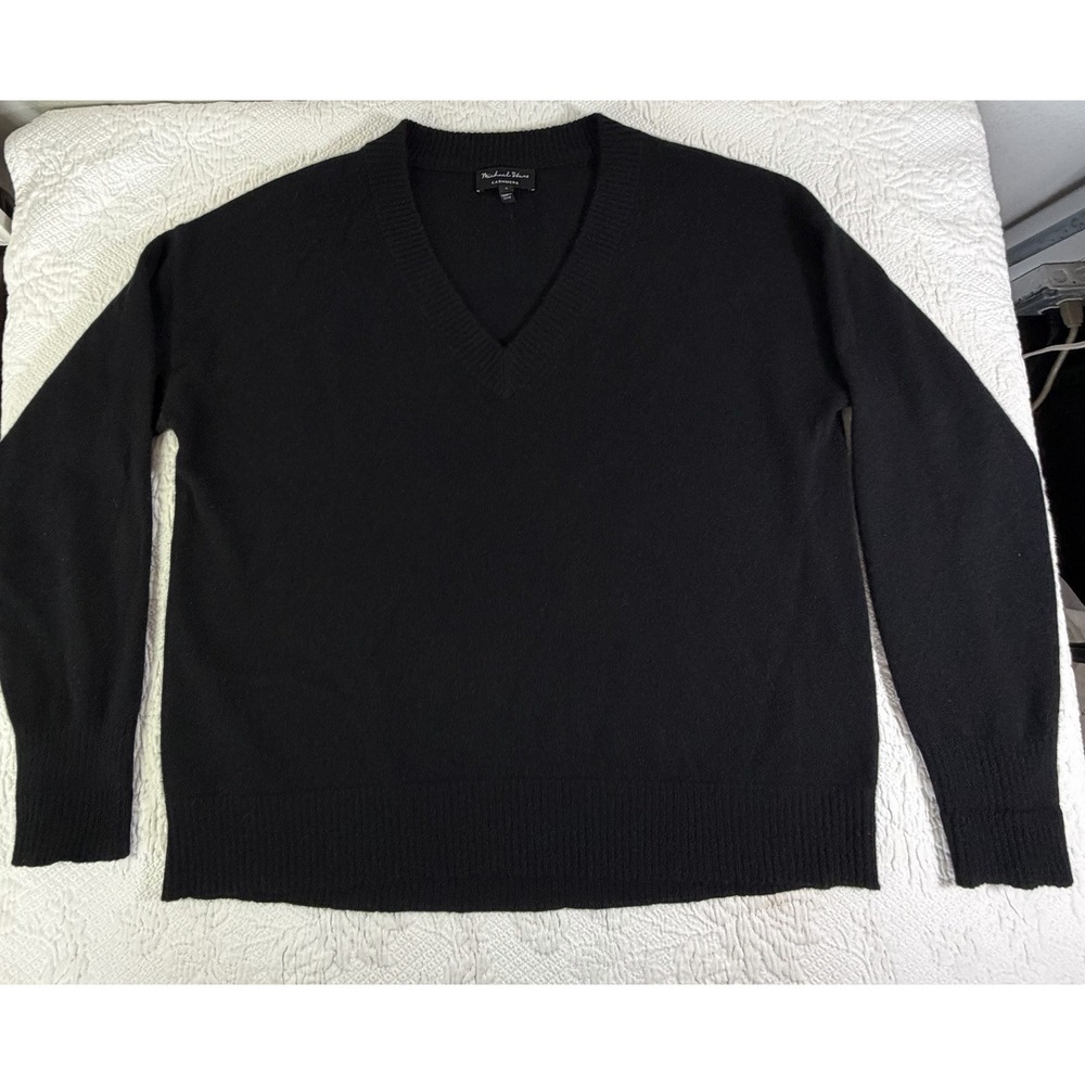 Michael Stars Unisex Black Cashmere V-Neck Pullover Sweater‎ Long Sleeve Size S